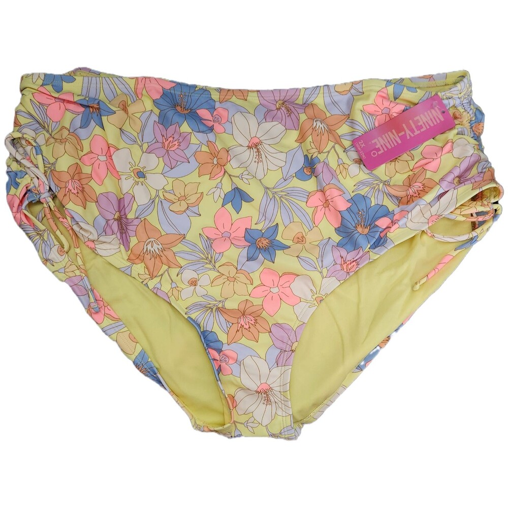 99 Degrees Swim Bottoms Jr Pluse Size 2X Floral High-Waist Ruched Side
